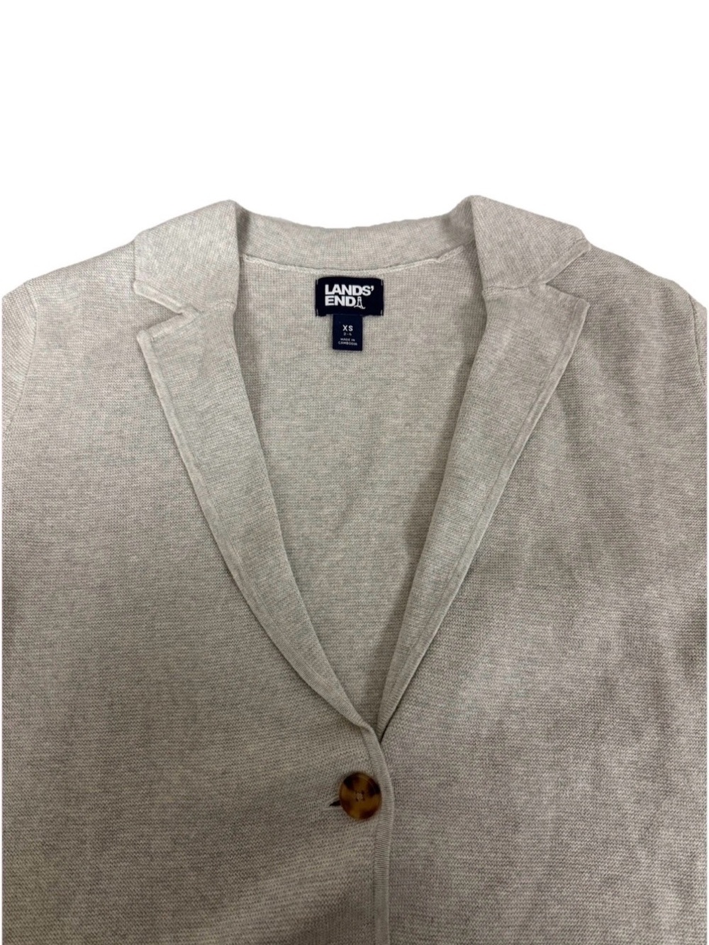 Lands'‎ End Womens 100% Cotton Knit Collared Button Cardigan Sweater Gray XS